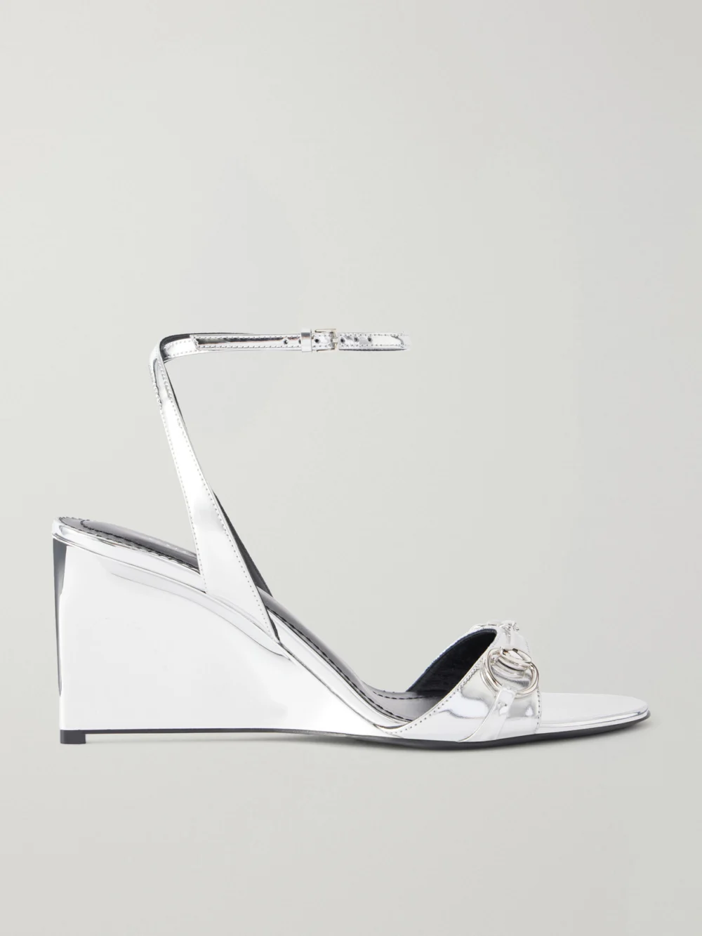 Gucci Donna Embellished Leather Wedge Sandals in silver