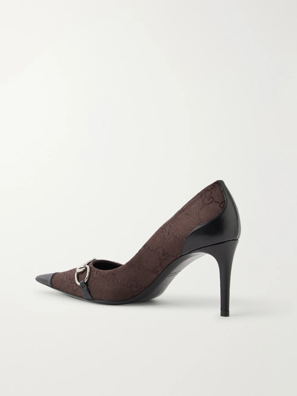 Back view of the Gucci Donna Leather-trimmed Canvas-jacquard Pumps