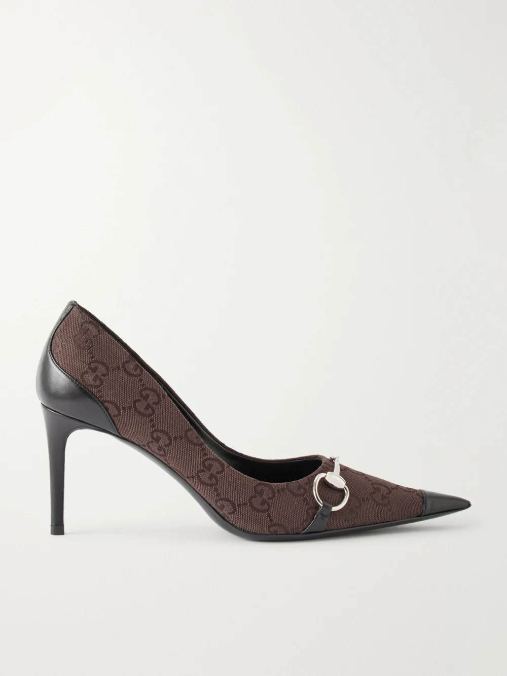 Gucci Donna Leather-trimmed Canvas-jacquard Pumps in dark brown