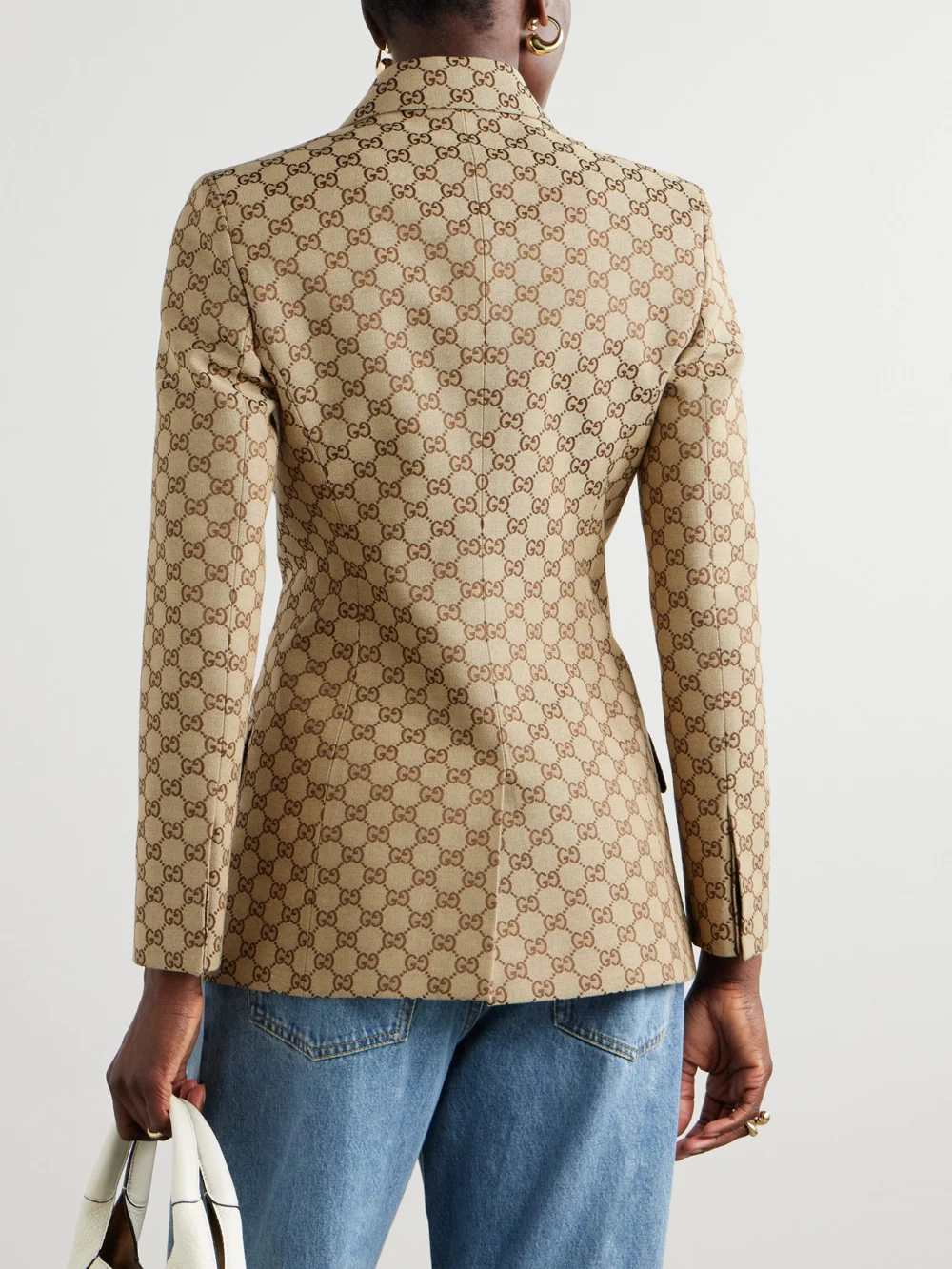 Back view of the Gucci Double-breasted Cotton-blend Canvas-jacquard Blazer