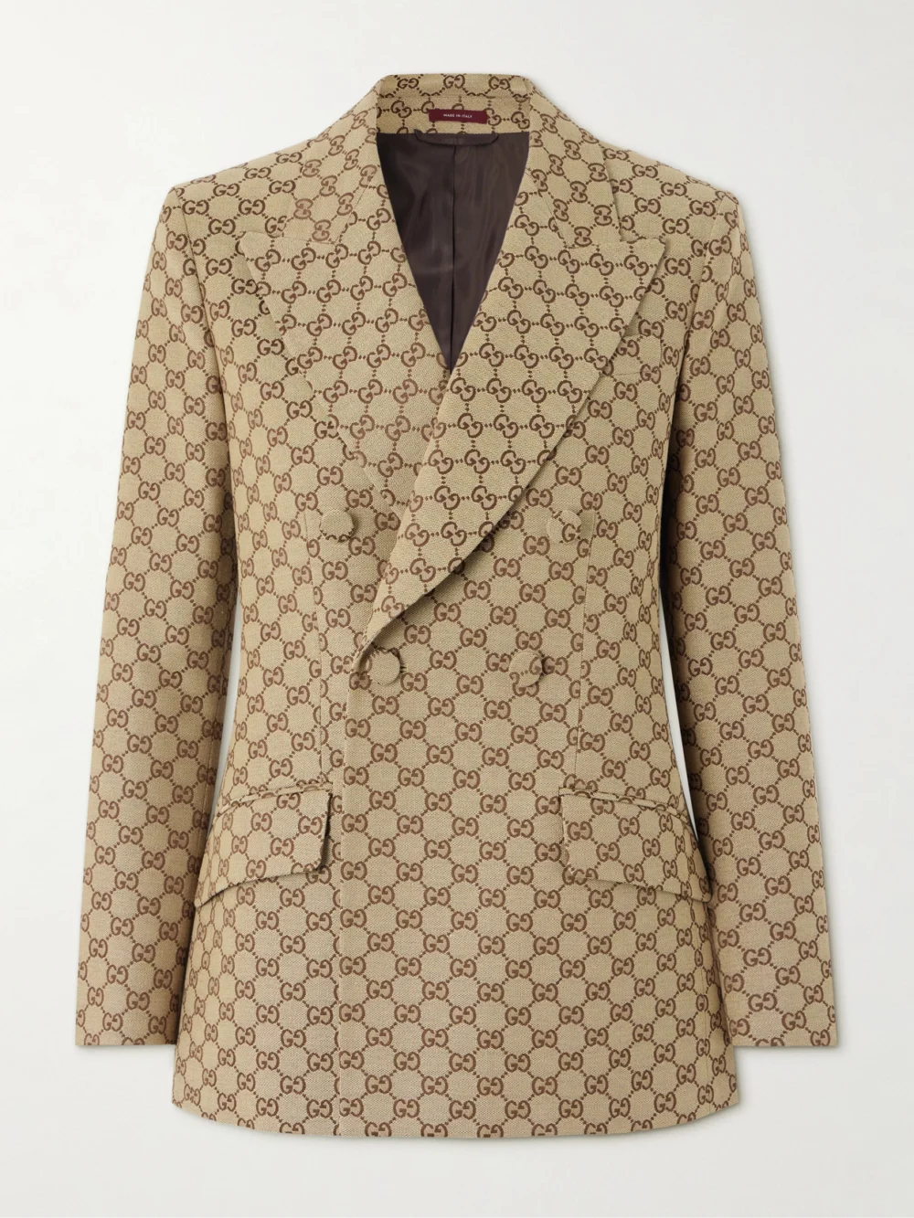 Gucci Double-breasted Cotton-blend Canvas-jacquard Blazer in beige