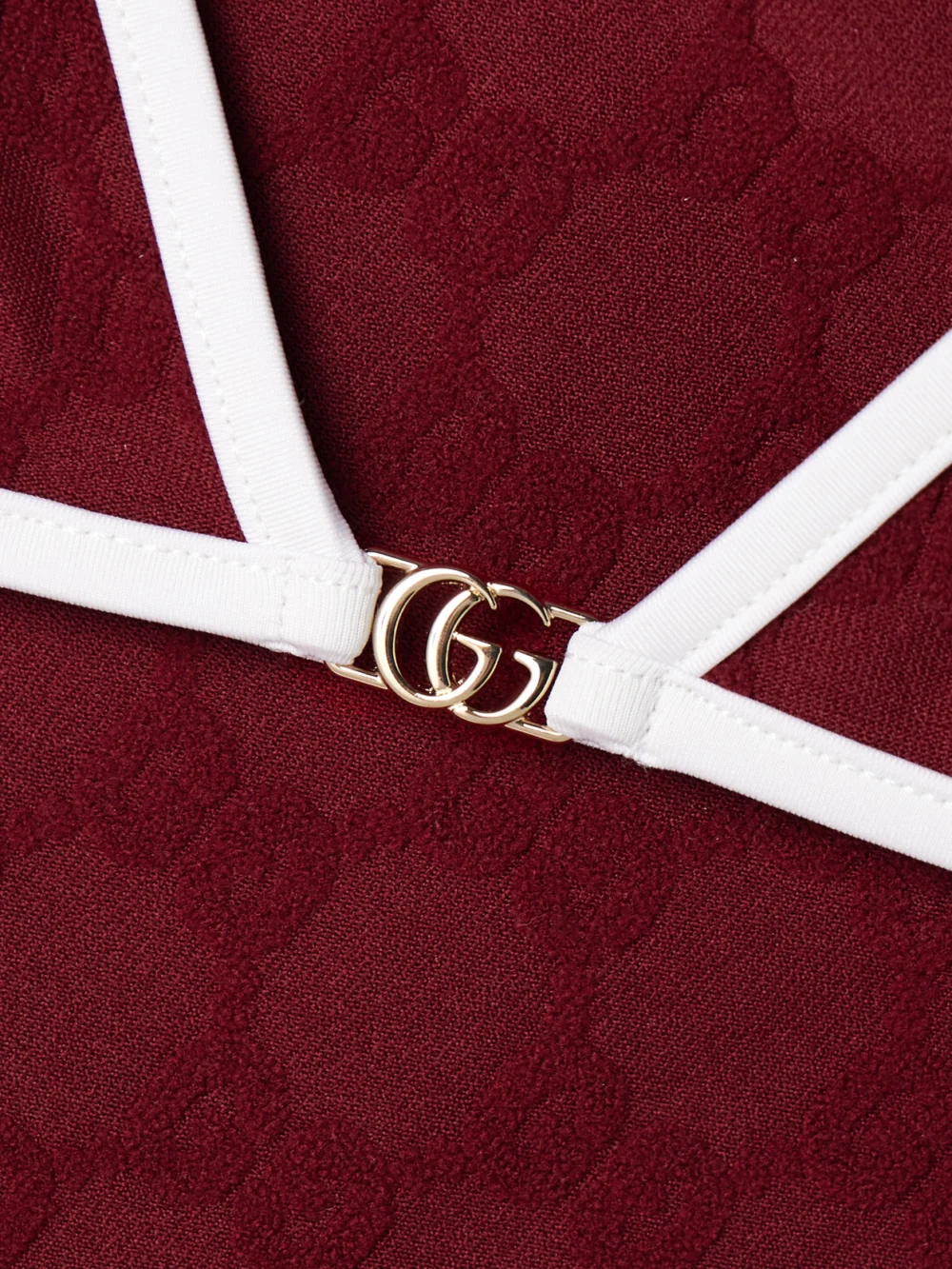 Close-up detail of the Gucci Embellished Flocked Bikini