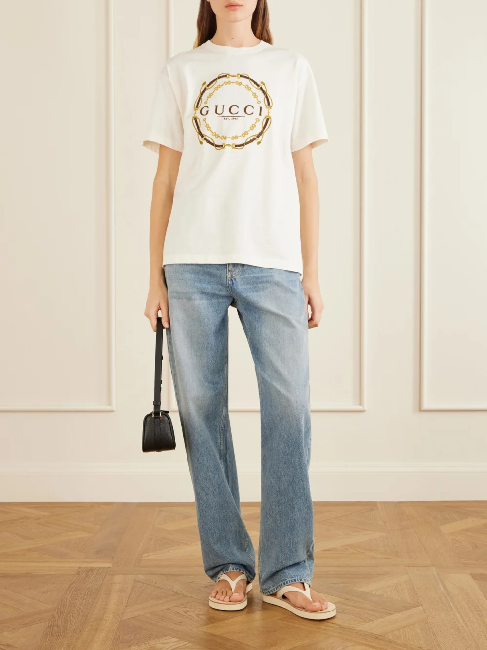 Gucci Embellished Leather Sandals, styled view