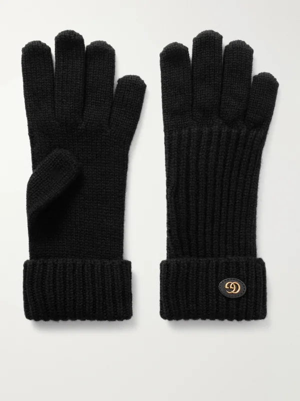 Gucci Embellished Leather-trimmed Wool and Cashmere-blend Gloves