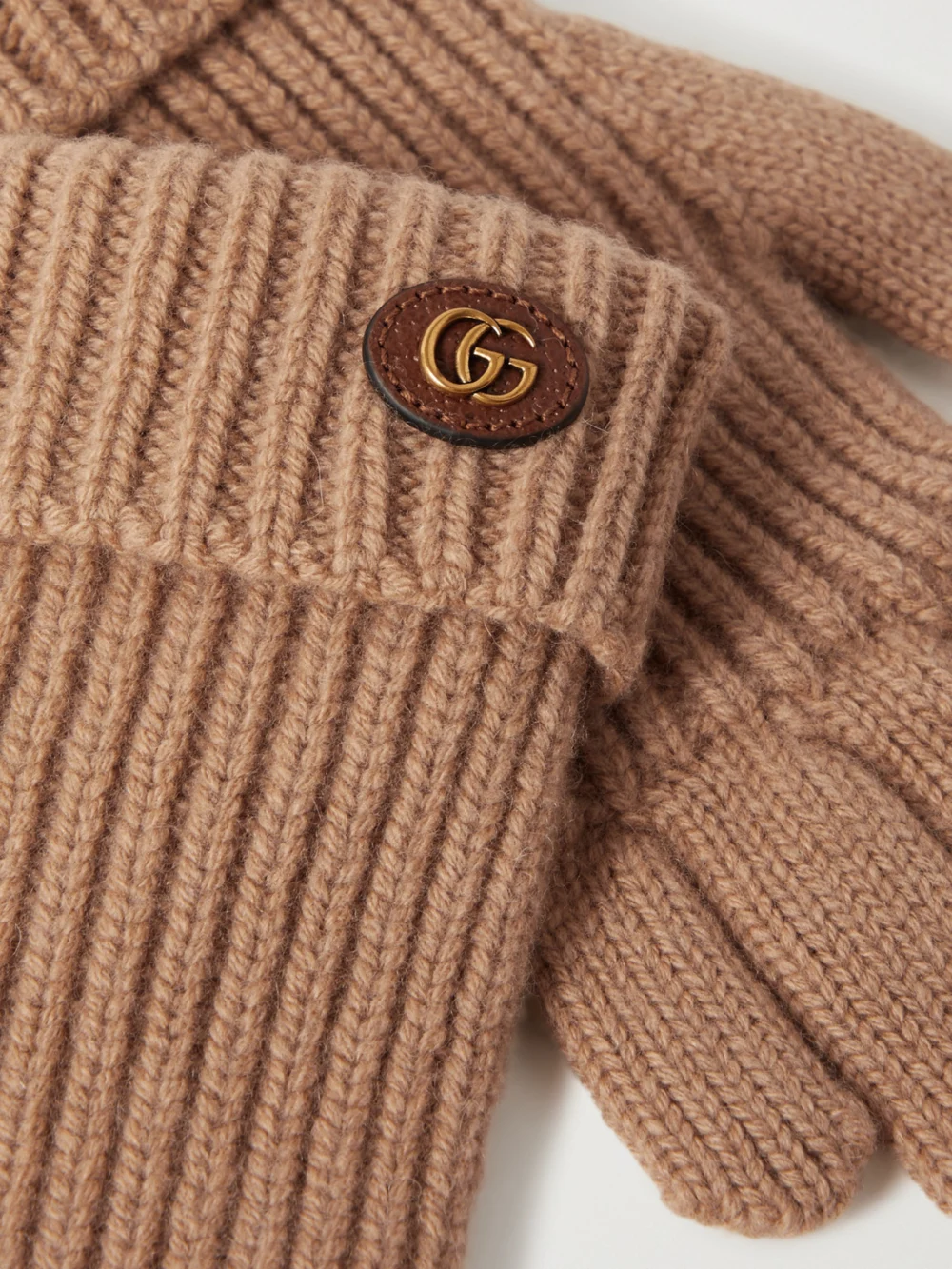 Close-up detail of the Gucci Embellished Leather-trimmed Wool and Cashmere-blend Gloves