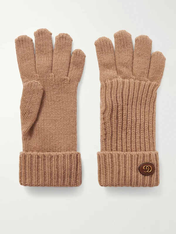 Gucci Embellished Leather-trimmed Wool and Cashmere-blend Gloves