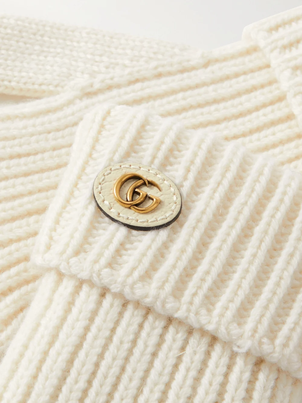 Close-up detail of the Gucci Embellished Leather-trimmed Wool and Cashmere-blend Gloves