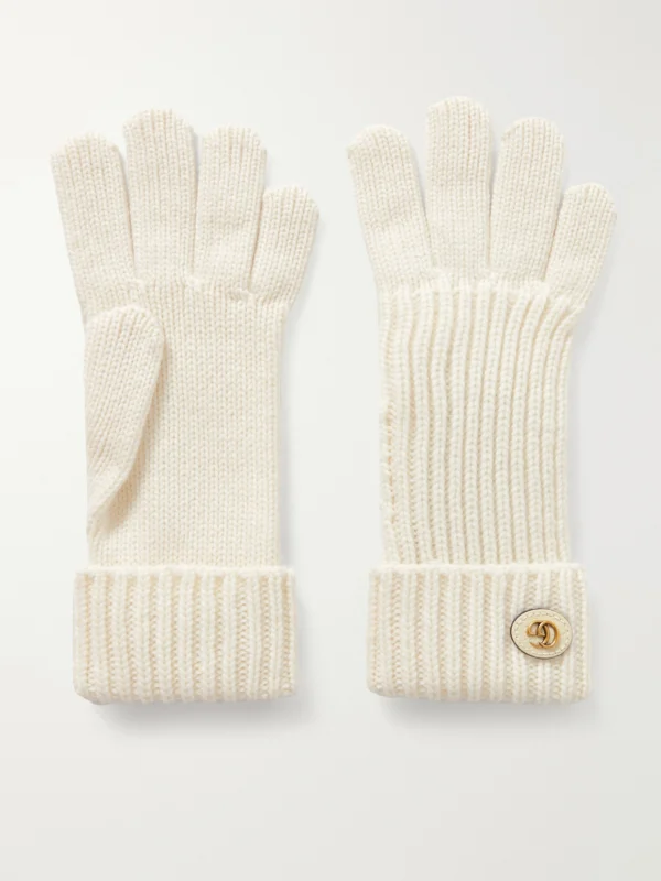 Gucci Embellished Leather-trimmed Wool and Cashmere-blend Gloves