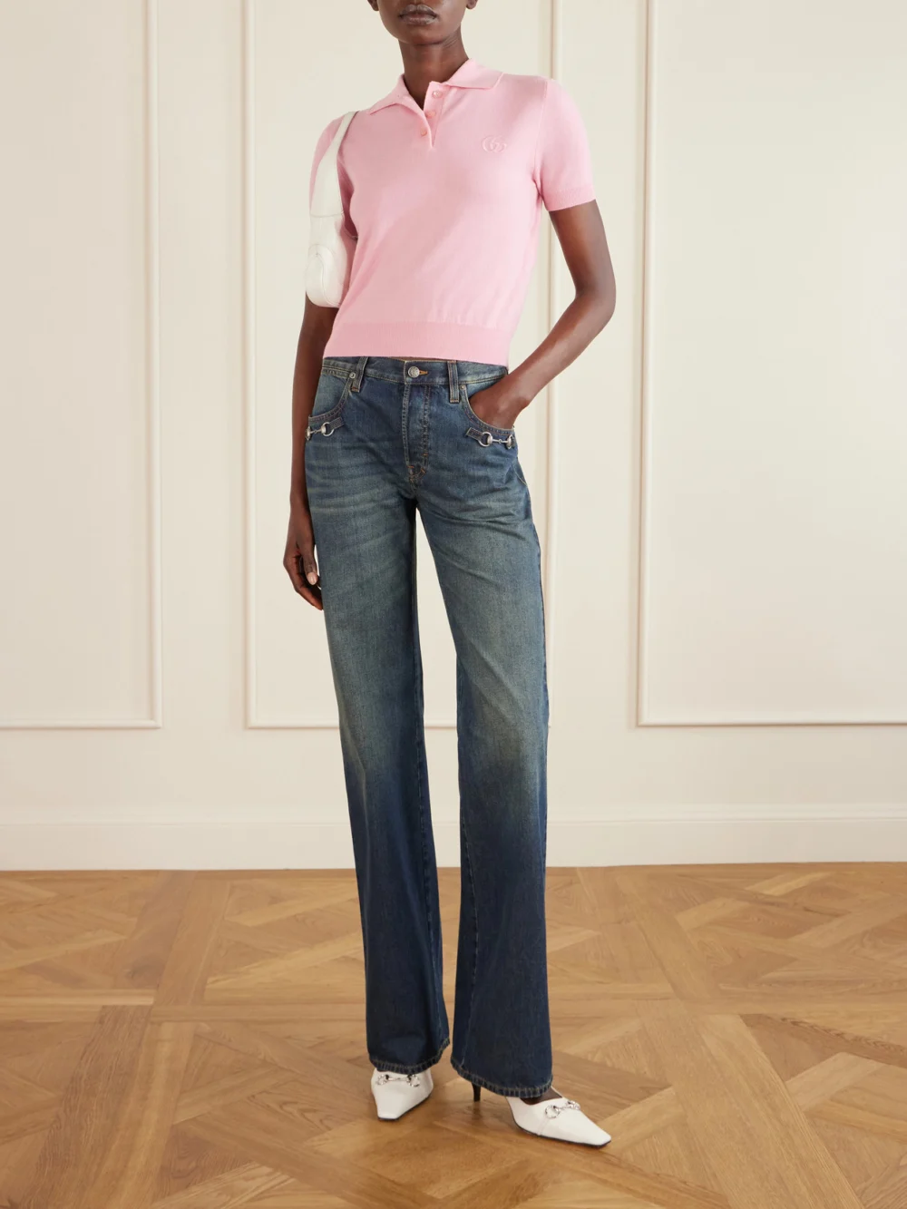 Gucci Embroidered Wool Polo Sweater, worn by a model