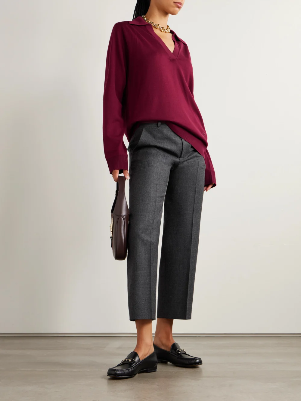 Gucci Embroidered Wool Polo Sweater, worn by a model