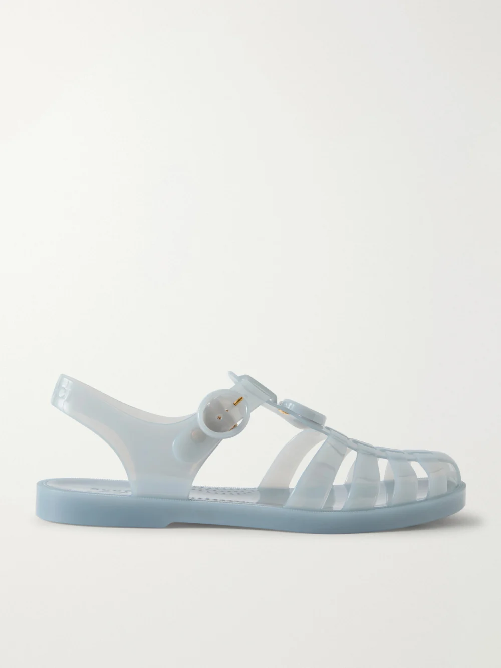 Gucci Fisherman Embellished Rubber Sandals in light blue
