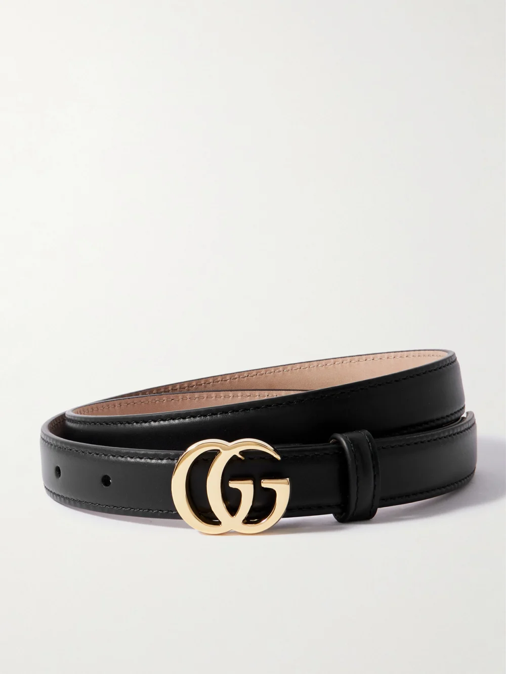 Gucci Flat Marmont Gg Leather Belt in black