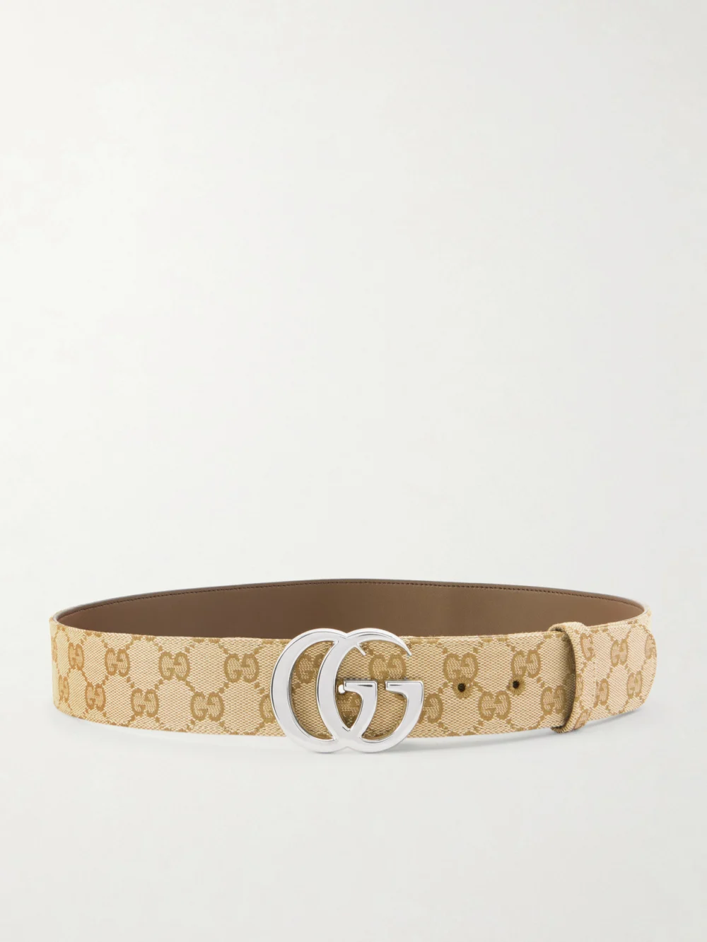 Gucci Flat Marmont Gg Printed Coated-canvas Belt in beige