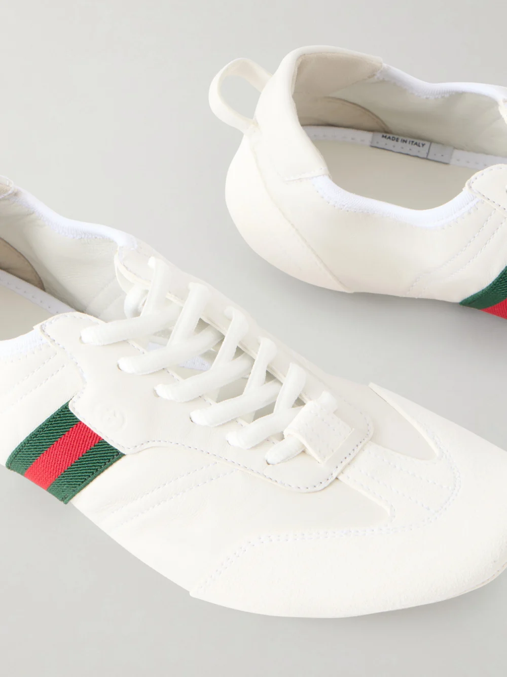 Close-up detail of the Gucci Flex Suede-trimmed Leather Sneakers