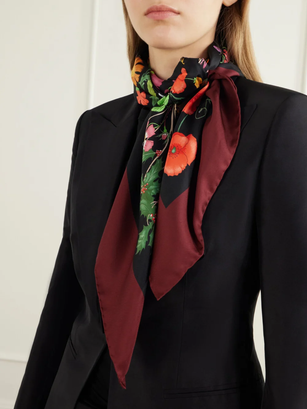 Gucci Flora Floral-print Silk Scarf, styled view
