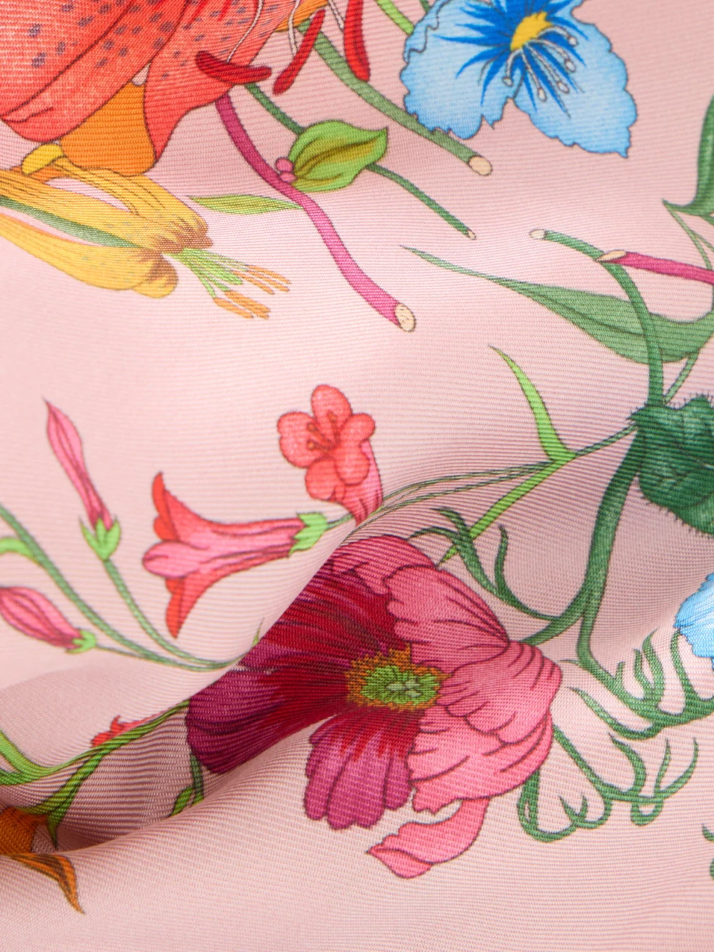 Close-up detail of the Gucci Flora Floral-print Silk-twill Scarf