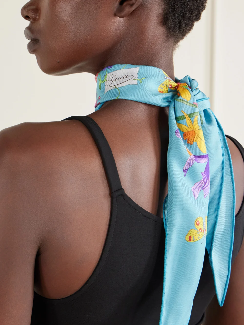 Gucci Flora Floral-print Silk-twill Scarf, styled view