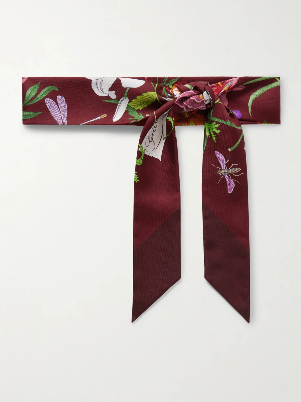 Gucci Flora Printed Silk-twill Scarf in burgundy