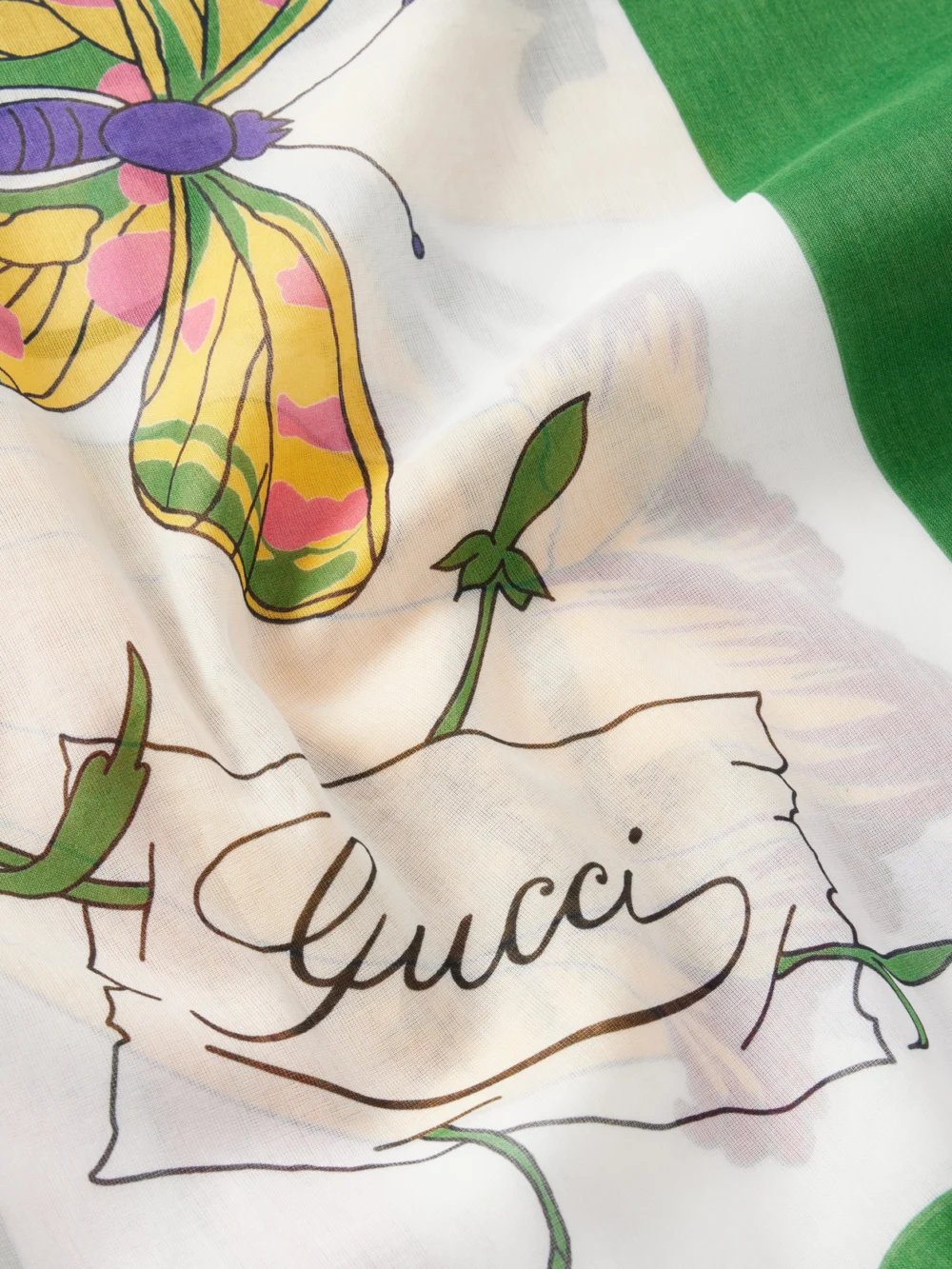 Close-up detail of the Gucci Floral-print Cotton Scarf