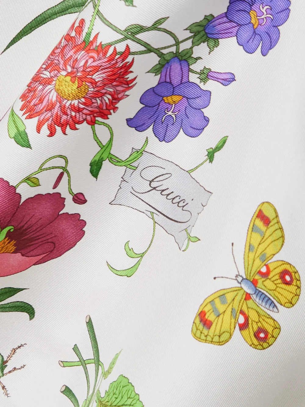 Close-up detail of the Gucci Floral-print Silk-twill Scarf