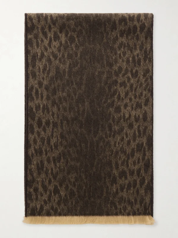 Gucci Frayed Logo and Leopard-jacquard Wool Scarf