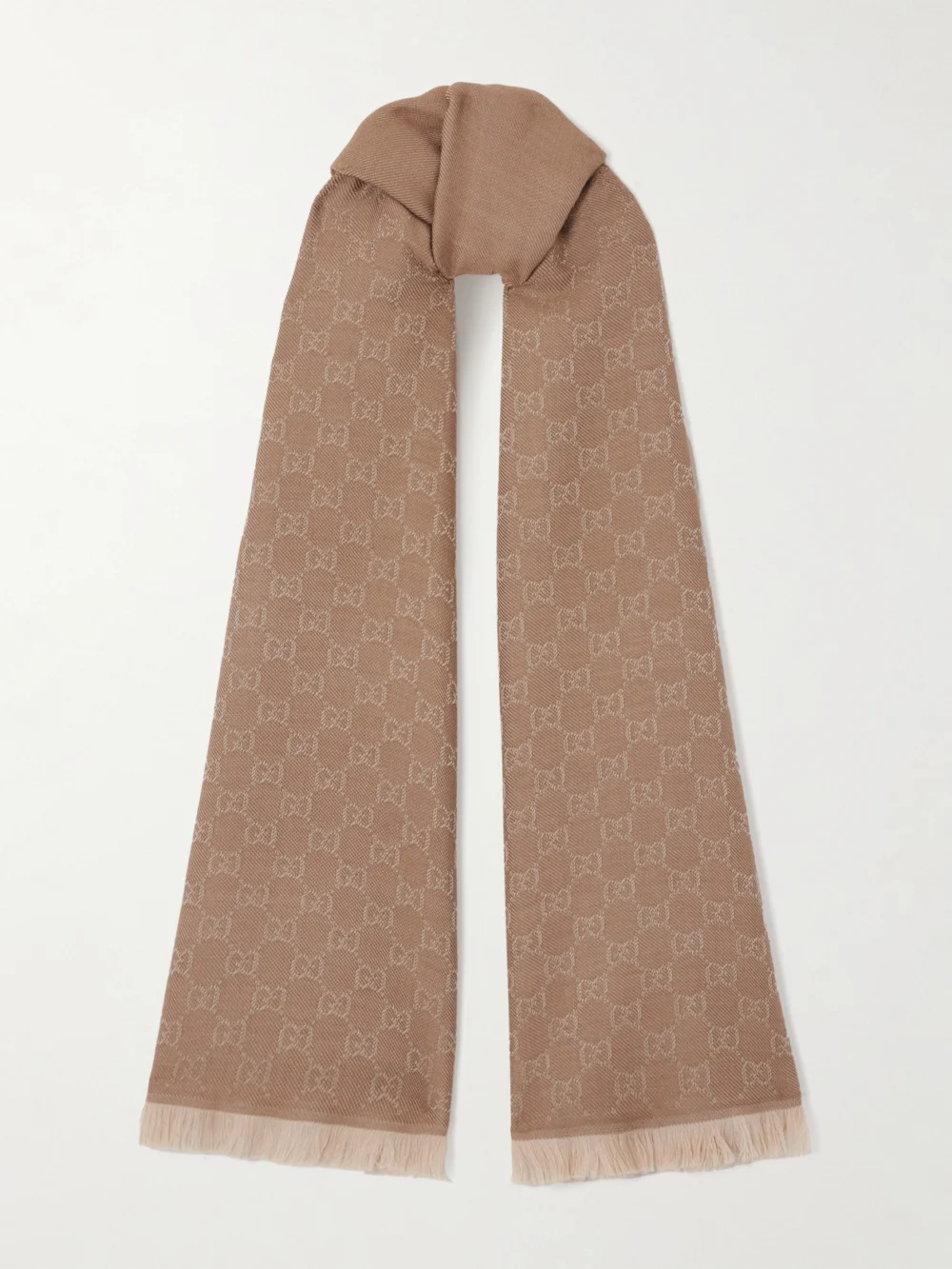Gucci Frayed Wool-jacquard Scarf in beige