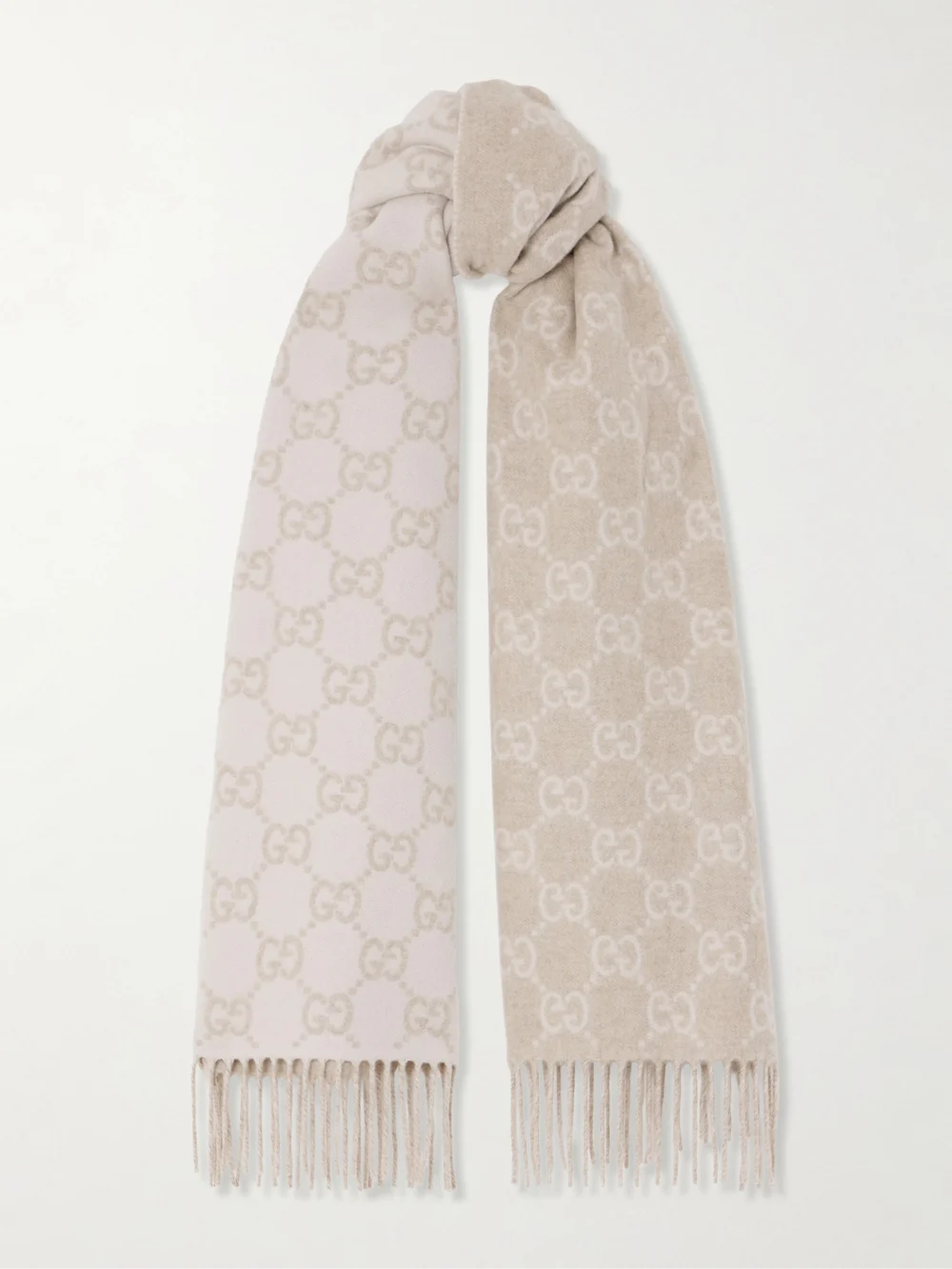 Gucci Fringed Jacquard-knit Cashmere Scarf in beige