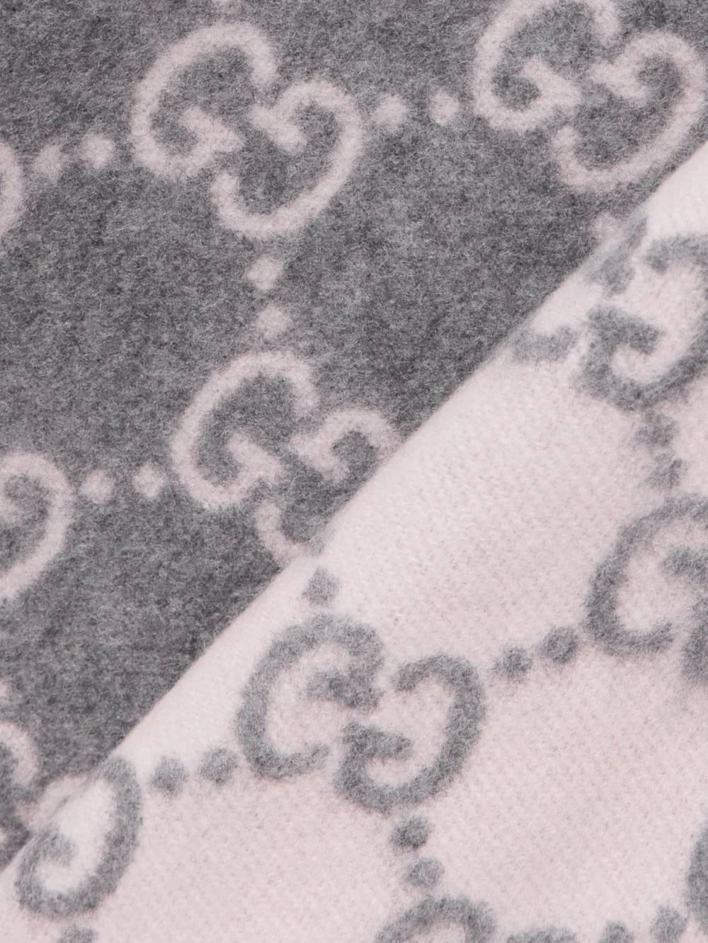 Close-up detail of the Gucci Fringed Jacquard-knit Cashmere Scarf