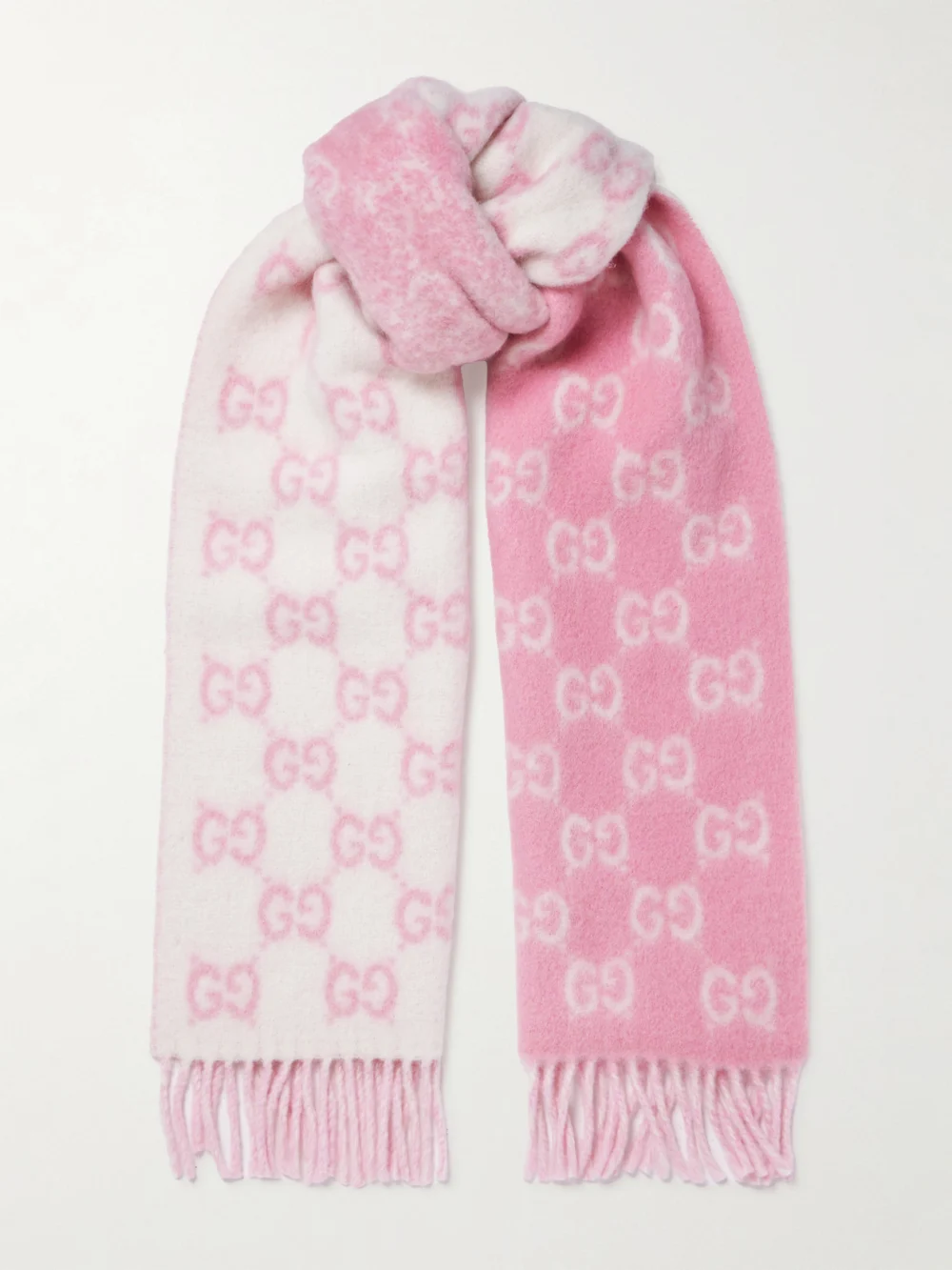 Gucci Fringed Jacquard-knit Scarf in pink