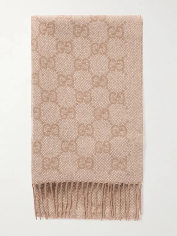 Gucci Fringed Logo-jacquard Metallic Cashmere-blend Scarf
