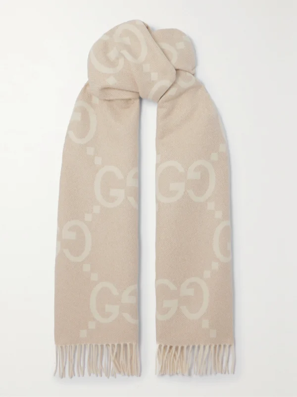 Gucci Fringed Metallic Cashmere-blend Jacquard Scarf