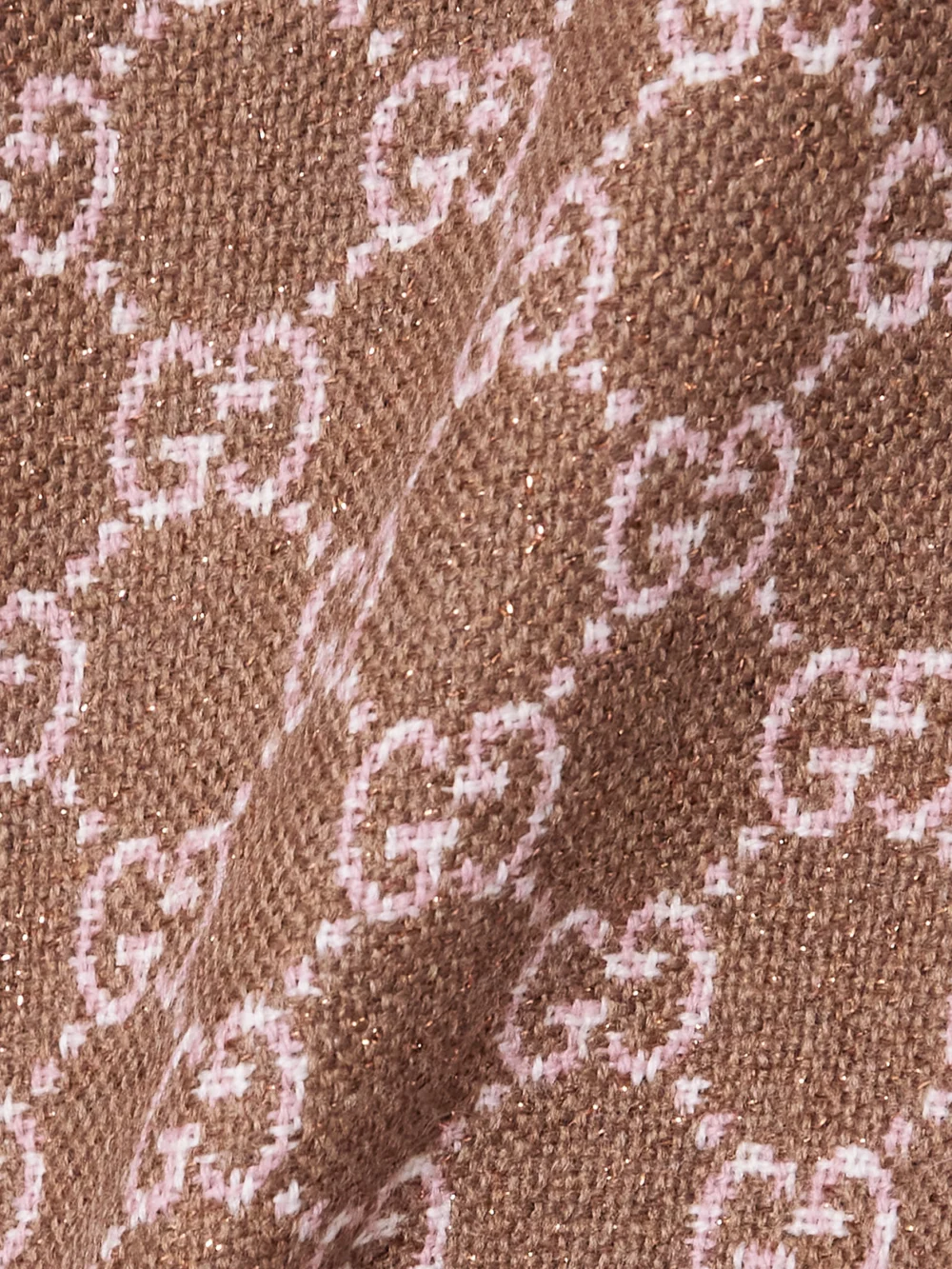 Close-up detail of the Gucci Fringed Metallic Wool-jacquard Scarf