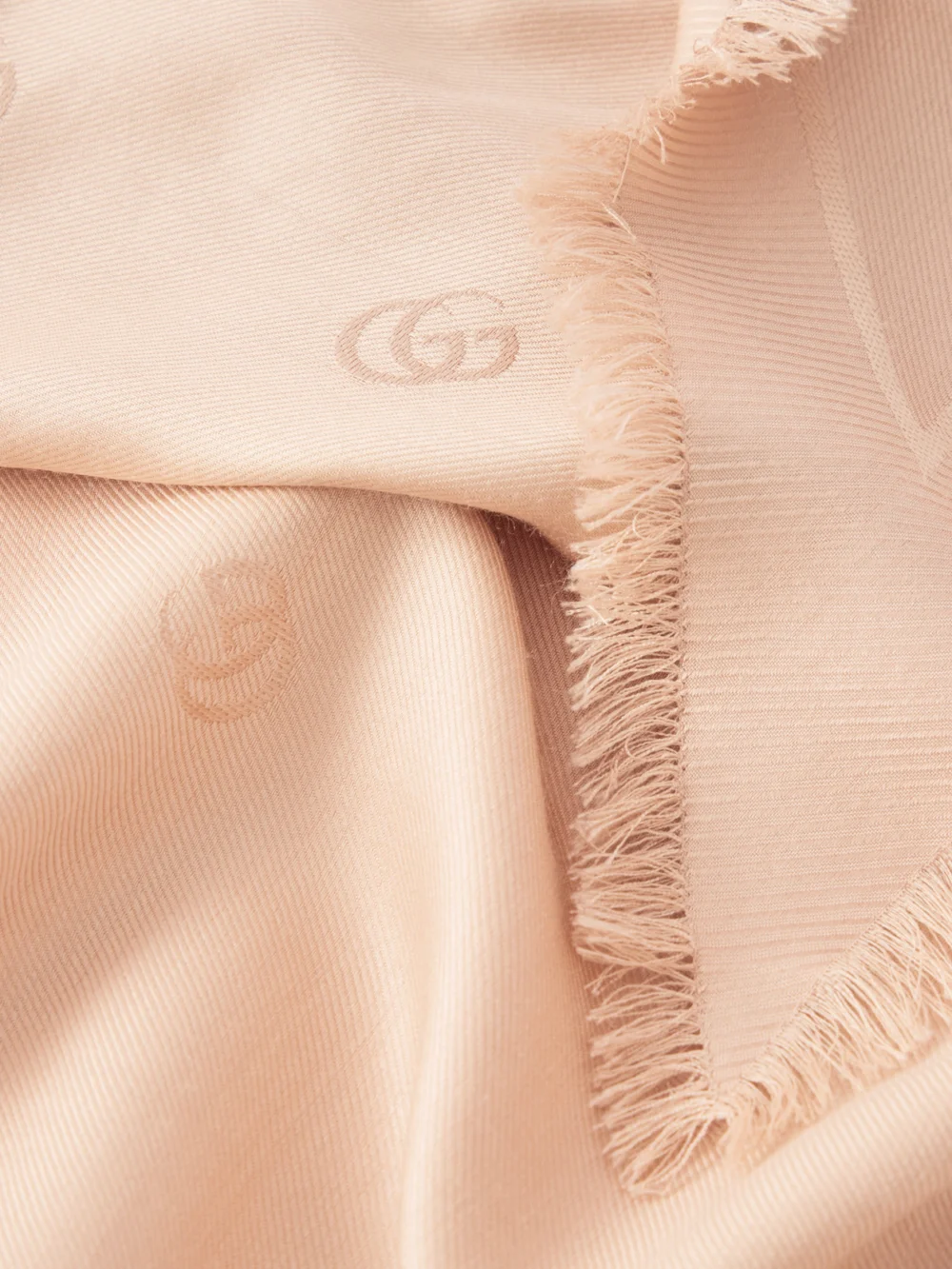 Close-up detail of the Gucci Fringed Silk and Wool-blend Scarf