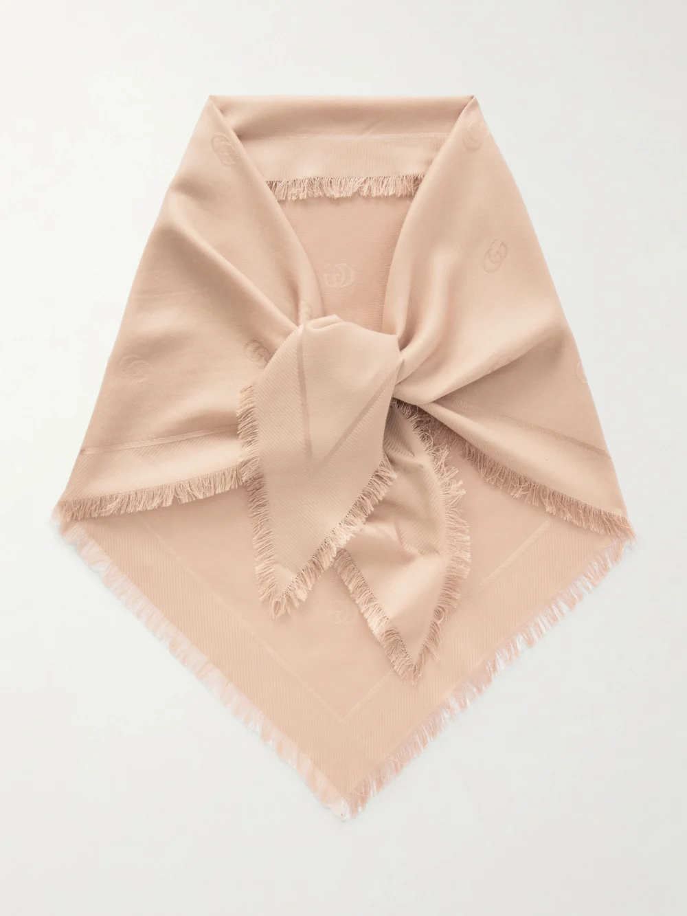 Gucci Fringed Silk and Wool-blend Scarf in beige