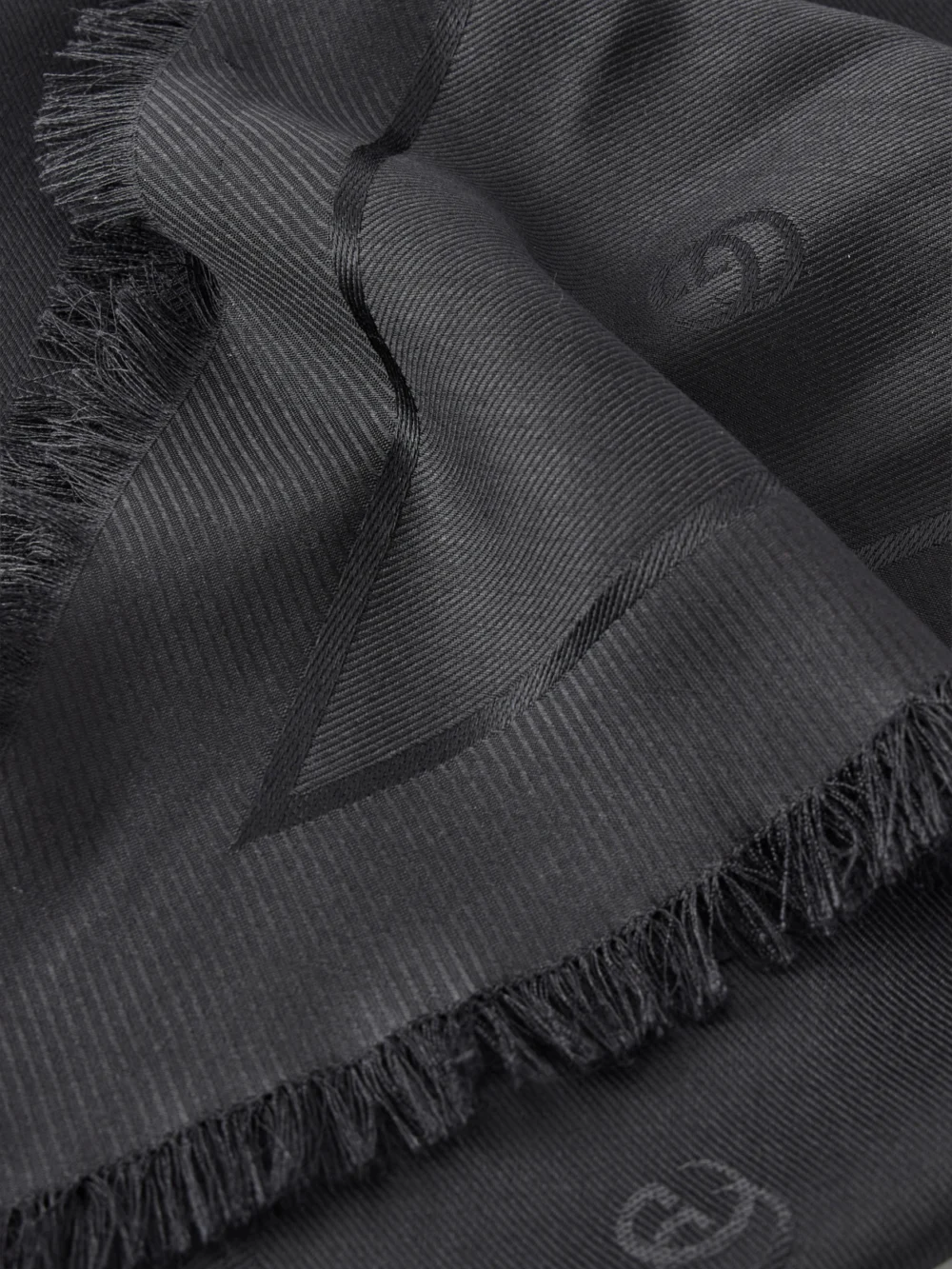 Close-up detail of the Gucci Fringed Silk and Wool-blend Scarf