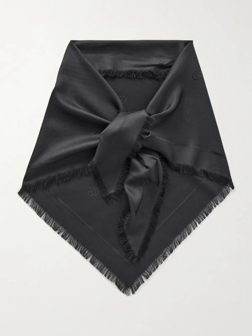 Gucci Fringed Silk and Wool-blend Scarf in black