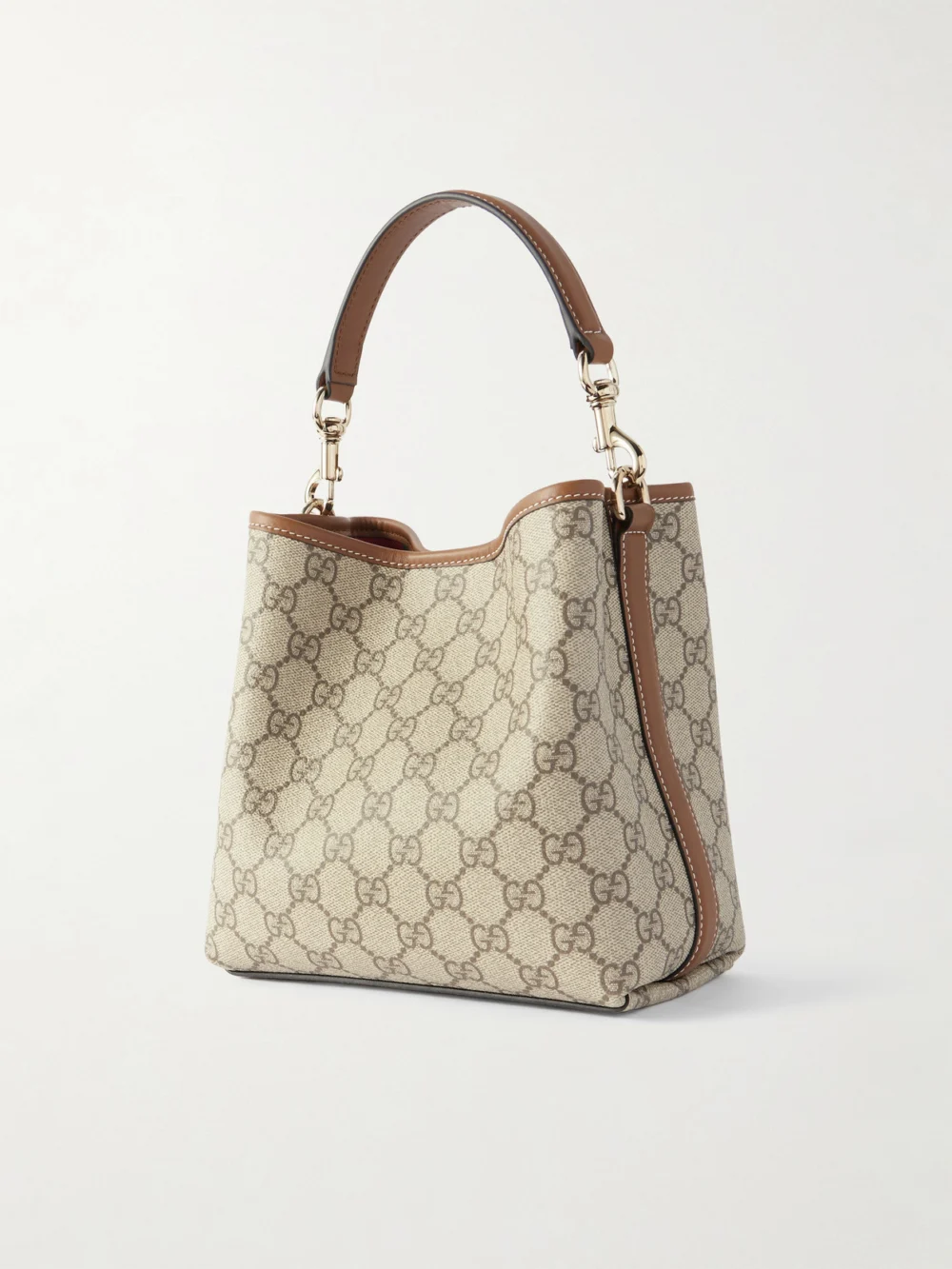 Back view of the Gucci Gg Emblem Leather-trimmed Coated Canvas-jacquard Top-handle Bag