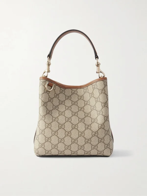 Gucci Gg Emblem Leather-trimmed Coated Canvas-jacquard Top-handle Bag