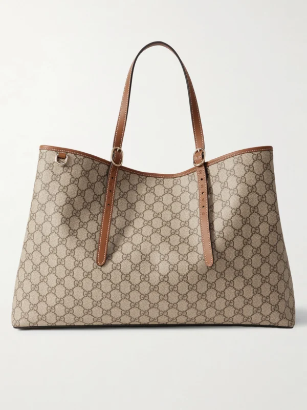 Gucci Gg Emblem Leather-trimmed Coated Canvas-jacquard Tote