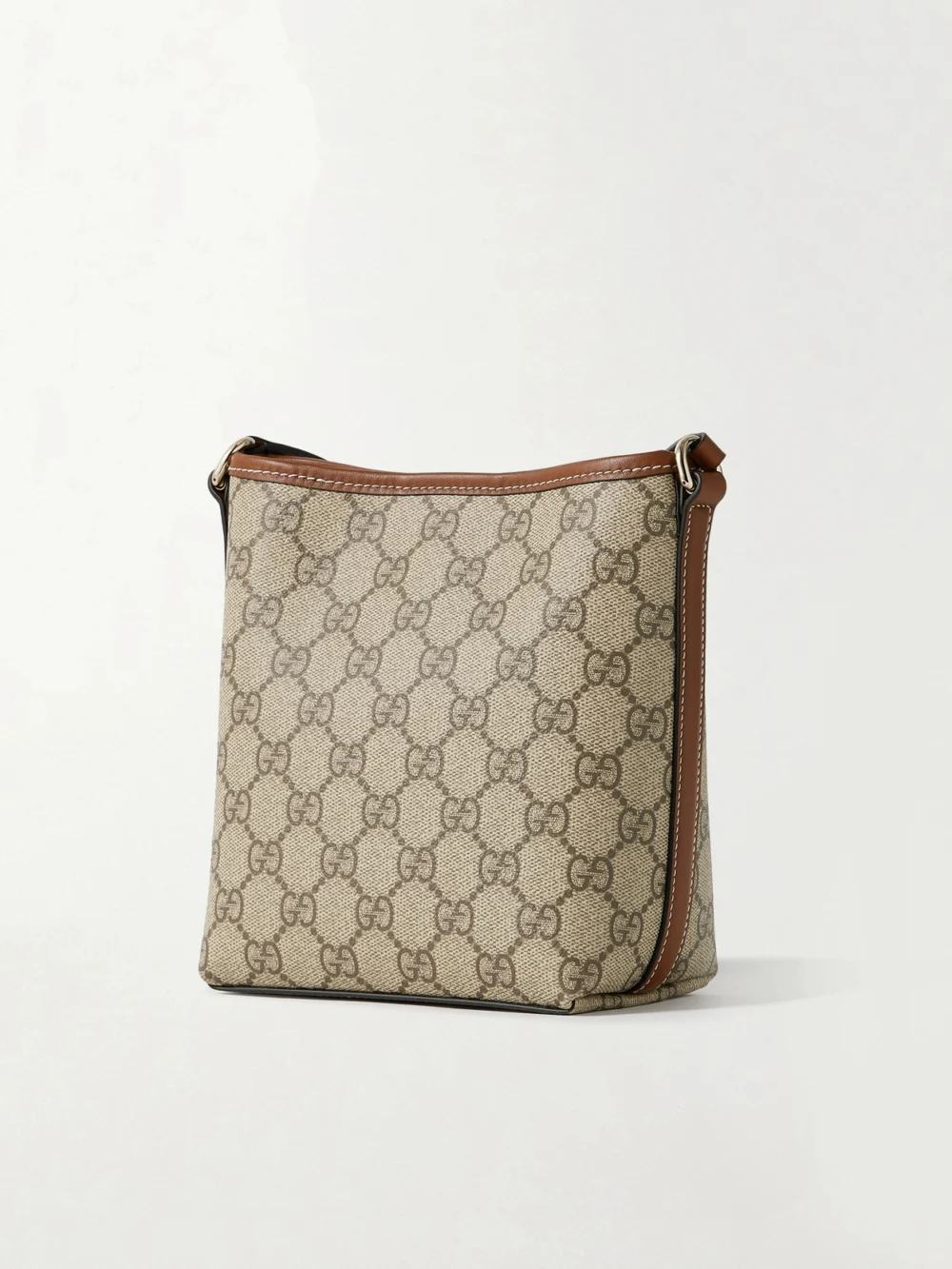 Back view of the Gucci Gg Emblem Mini Leather-trimmed Coated Canvas-jacquard Shoulder Bag