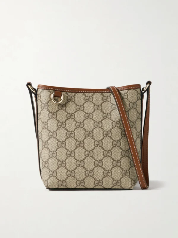 Gucci Gg Emblem Mini Leather-trimmed Coated Canvas-jacquard Shoulder Bag