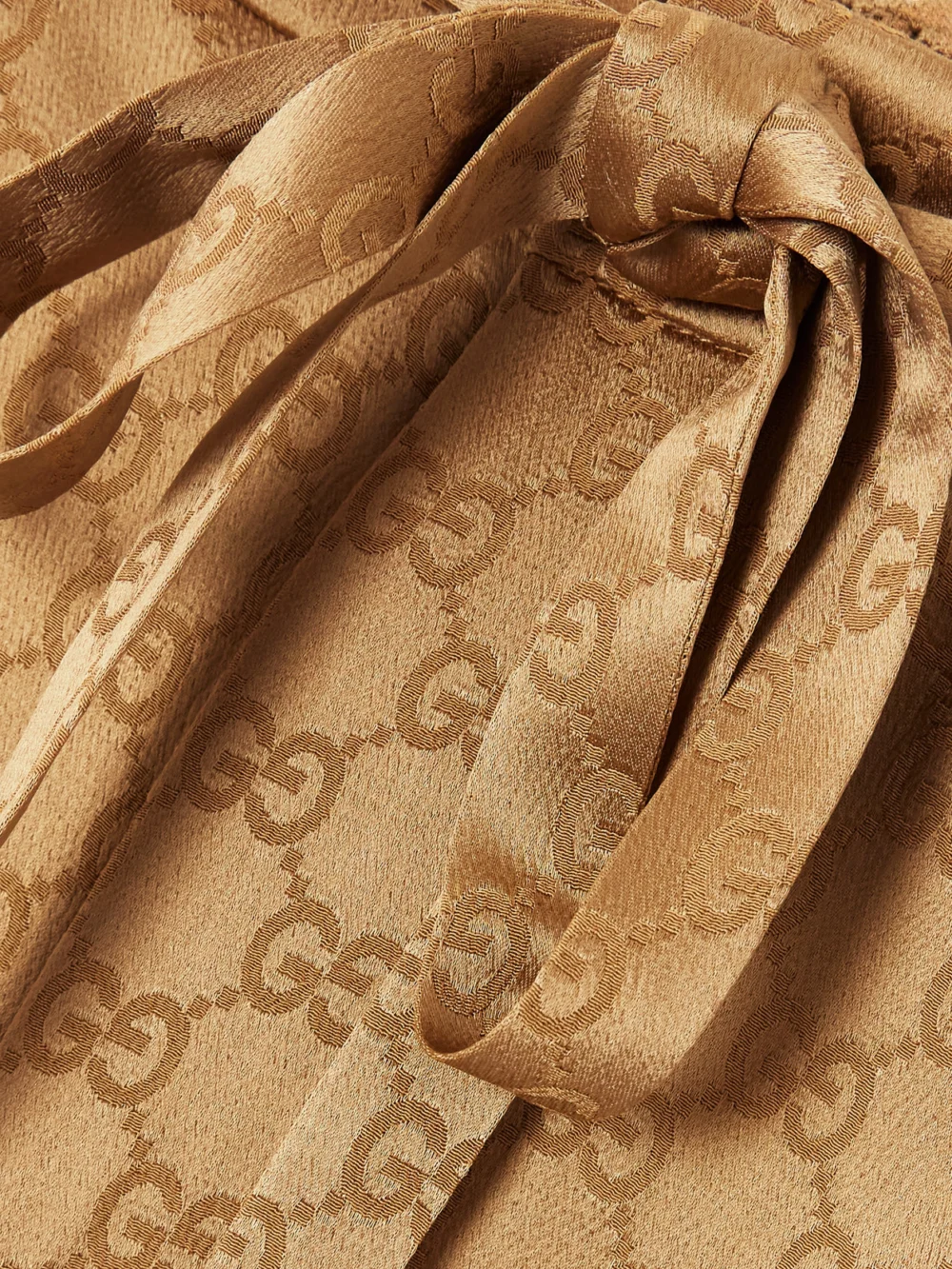 Close-up detail of the Gucci Gg Hammered Satin-jacquard Shorts