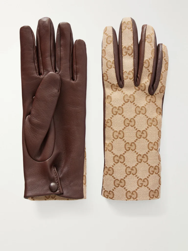 Gucci Gg-jacquard Canvas and Leather Gloves