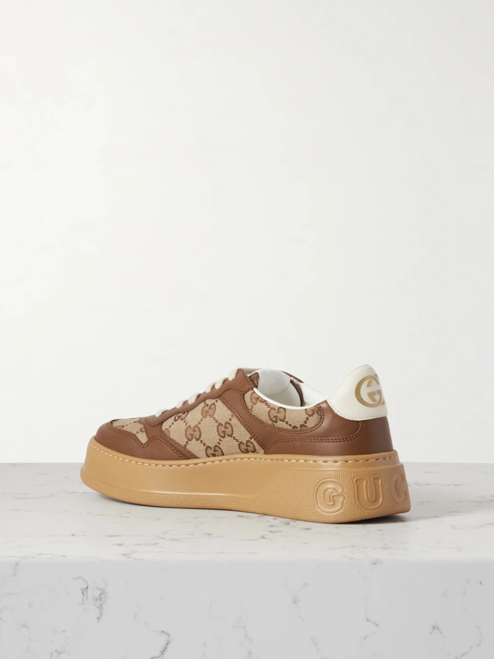 Back view of the Gucci Gg Leather and Canvas Sneakers