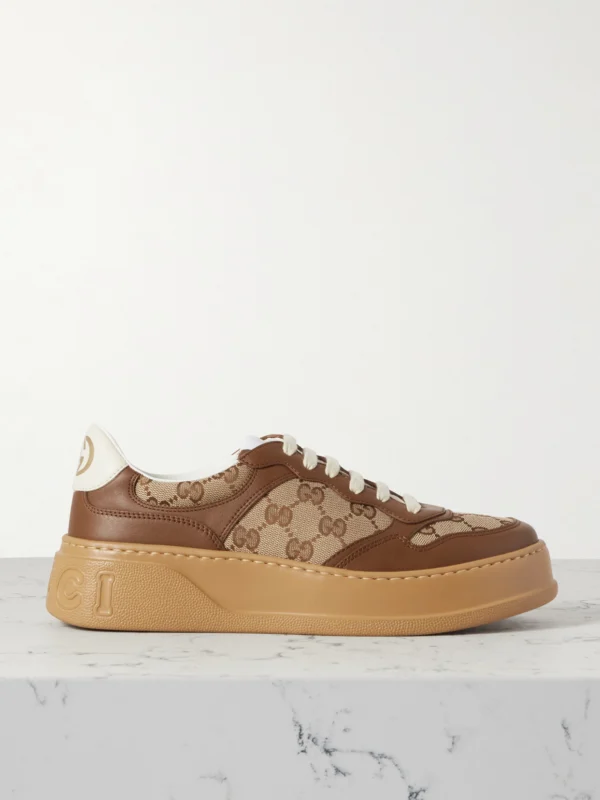 Gucci Gg Leather and Canvas Sneakers