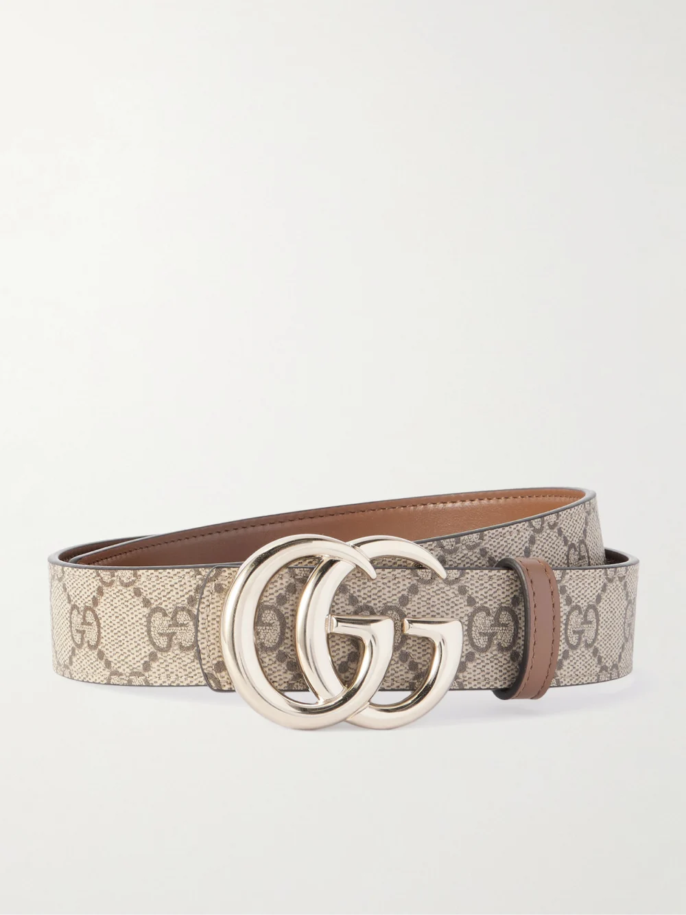 Gucci Gg Marmont Leather-trimmed Printed Coated-canvas Belt in beige