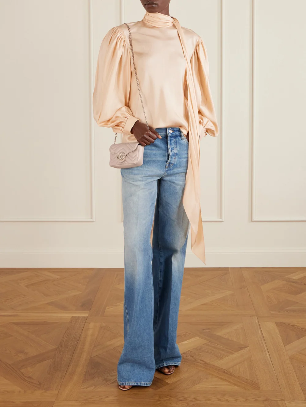Gucci Gg Marmont Mini Matelassé Leather Shoulder Bag, styled view