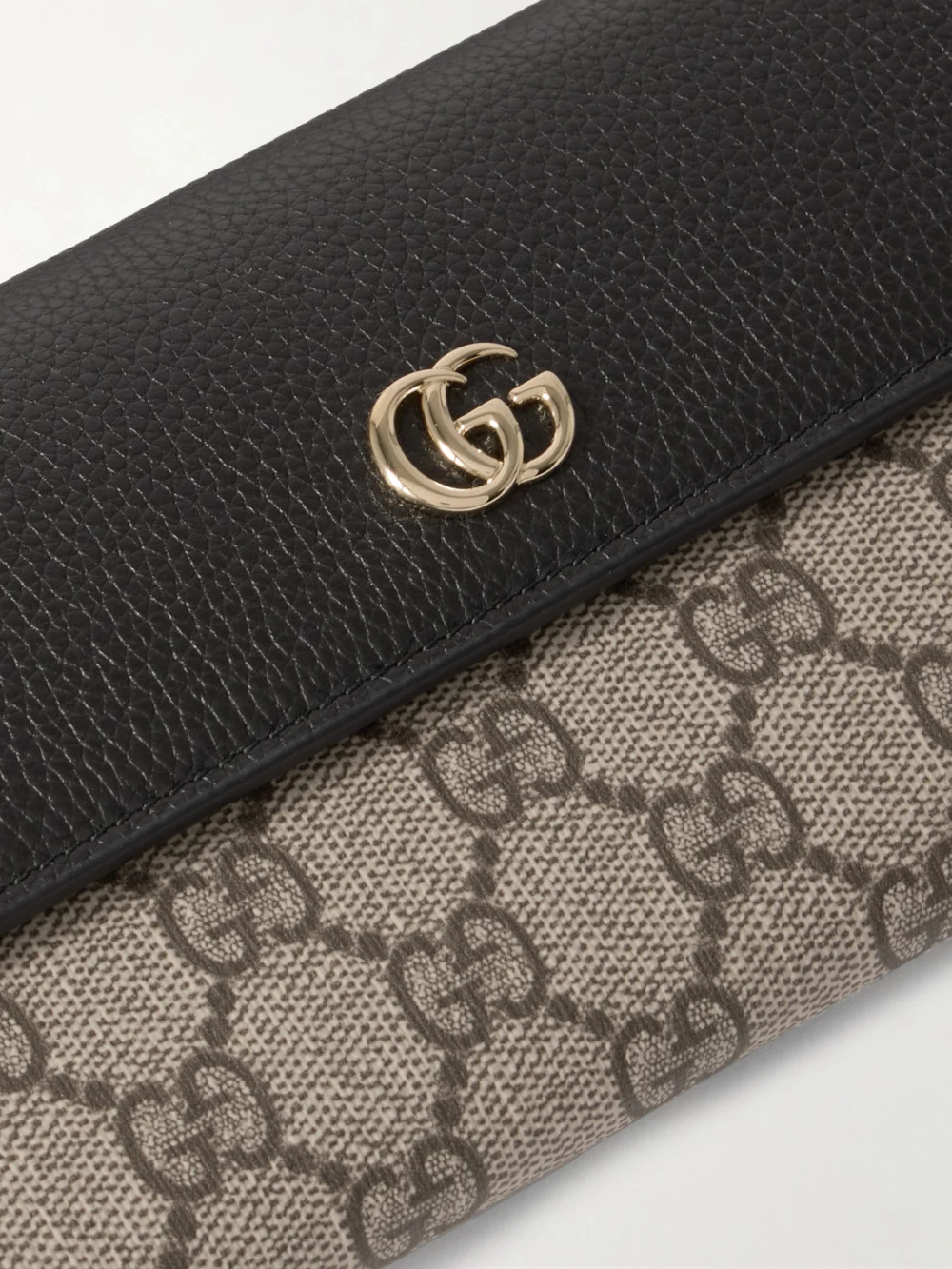 Back view of the Gucci Gg Marmont Petite Leather-trimmed Coated Canvas-jacquard Shoulder Bag