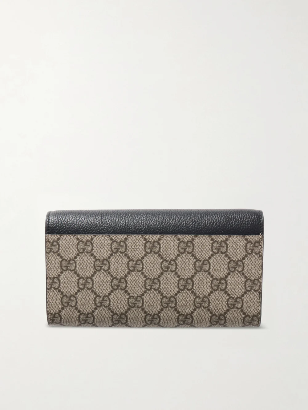Close-up detail of the Gucci Gg Marmont Petite Leather-trimmed Coated Canvas-jacquard Shoulder Bag