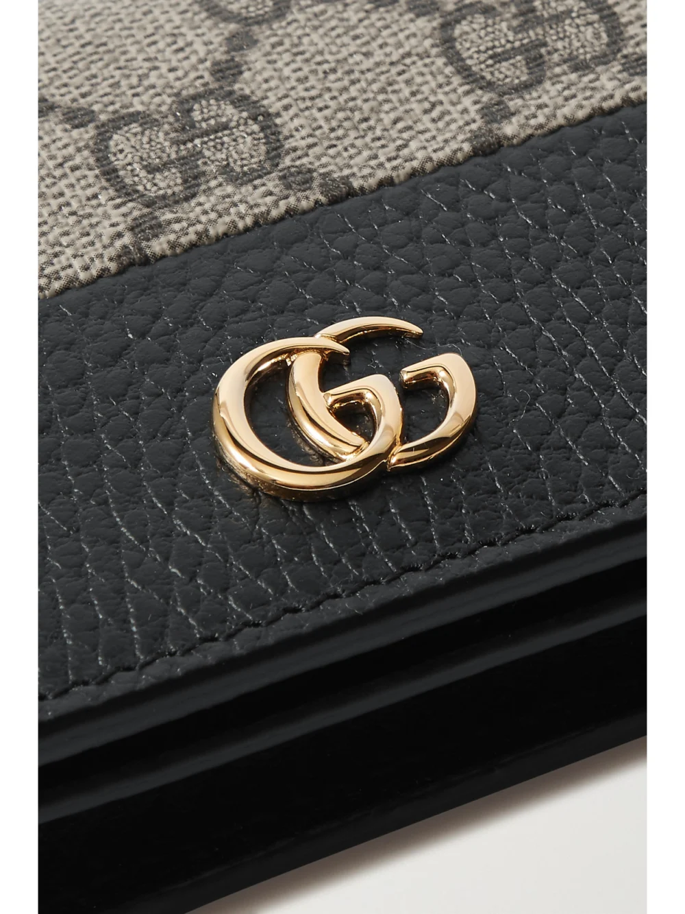 Close-up detail of the Gucci Gg Marmont Petite Textured-leather and Printed Coated-canvas Wallet